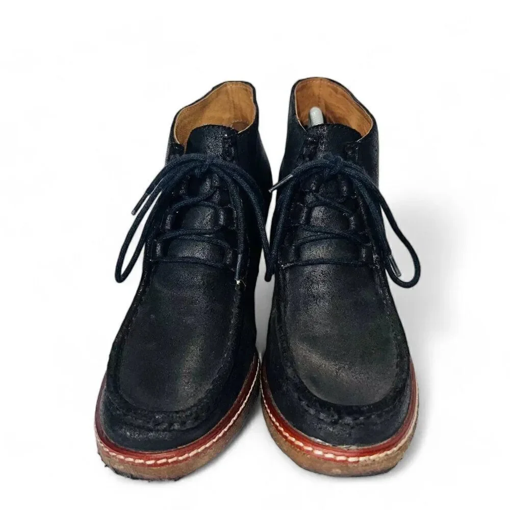 Johnston & Murphy Moc Toe Crepe Sole Wedge Boots 78-50801 Black‎ Leather Women's